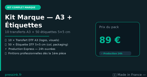 Kit Marque Complète — 10 A3 + 50 Étiquettes DTF Express