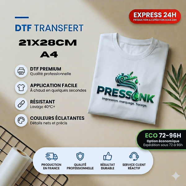 TRANSFERT DTF A4 - 21X28CM - Production Express 24h