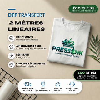 TRANSFERT DTF Textile deux  mètre linéaire - 56cm de large - Production Économique 72-96h