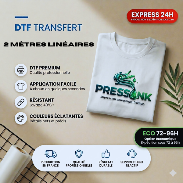 TRANSFERT DTF Textile deux mètres linéaires - 35cm de large - Production Express 24h