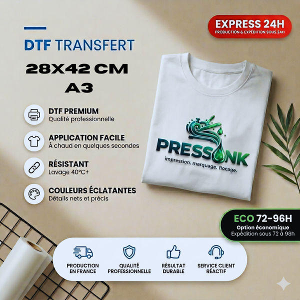 TRANSFERT DTF A3 - 28X42CM - Production Express 24h
