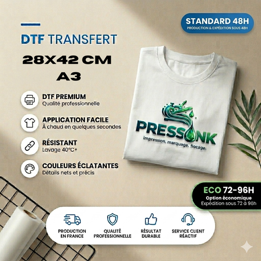 TRANSFERT DTF A3 - 28X42CM - Production Standard 48h